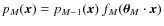 $p_M(\vec x) = p_{M-1}(\vec x)~f_M(\vec\theta_M\cdot \vec x)$