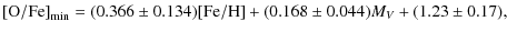 $\displaystyle {\rm [O/Fe]}_{\rm min} = (0.366\pm 0.134) {\rm [Fe/H]}
+ (0.168\pm 0.044) M_V + (1.23\pm 0.17),$