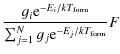 $\displaystyle \frac{g_i {\rm e}^{-E_{i}/k T_{\rm form}}}{\sum_{j=1}^N g_j {\rm e}^{-E_j/k T_{\rm form}}} F$