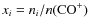$x_i = n_i / n({\rm CO}^+)$