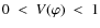 $0~<~V(\varphi)~<~1$