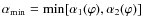 $\alpha_{{\rm min}} = \min[\alpha_1(\varphi), \alpha_2(\varphi)]$