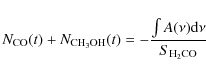 \begin{displaymath}N_{\rm CO}(t) + N_{\rm CH_3OH}(t) = - \frac{\int A(\nu) \textrm{d} \nu}{S_{\rm H_2CO}}
\end{displaymath}