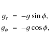 \begin{eqnarray*}g_r&=&-g \sin\phi,
\\
g_{\phi}&=&-g \cos\phi,
\end{eqnarray*}