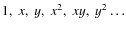 $1,~x,~y,~x^2,~x y,~y^2 \ldots$