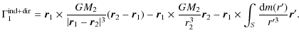 $\displaystyle \Gamma_1^{\rm ind+dir}=
{\vec r}_1\times\frac{GM_2}{\vert\vec{r}_...
...GM_2}{r_2^3}\vec{r}_2
-\vec{r}_1\times\int_S \frac{{\rm d}m(r')}{r'^3}\vec{r}'.$