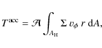 \begin{displaymath}T^{\rm acc}={\cal A} \int_{A_{\rm H}} \Sigma ~ v_{\phi} ~ r ~ {\rm d}A,
\end{displaymath}