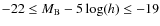 $-22\le M_{\rm
B}-5\log(h)\le-19$
