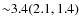 ${\sim}3.4 (2.1, 1.4)$