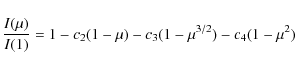 \begin{displaymath}\frac{I(\mu)}{I(1)}=1 - c_2(1 - \mu) - c_3(1 - \mu^{3/2}) - c_4(1 - \mu^{2})
\end{displaymath}