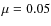 $\mu=0.05$