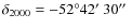 $\delta_{2000}=-52^{\circ}42\hbox{$^\prime$ }30\hbox{$^{\prime\prime}$ }$