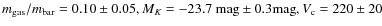 $m_{\rm gas}/m_{\rm bar} = 0.10 \pm 0.05 ,
M_K = -23.7~{\rm mag} \pm 0.3 {\rm mag},
V_{\rm c} = 220 \pm 20$