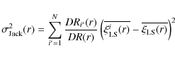 \begin{displaymath}
\sigma^2_{\rm Jack} (r)= \sum_{i'=1}^{N} \frac{DR_{i'}(r)} {...
...e{\xi^i_{\rm LS} (r)} - \overline{\xi_{\rm LS} (r)} \right)^2
\end{displaymath}