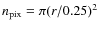 ${n_{\rm pix}}=\pi(r/0.25)^2$