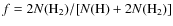 $f = {{2 N({\rm H}_2)}/{[N({\rm H}) + 2 N({\rm H}_2)]}}$