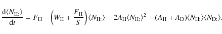 \begin{displaymath}
\frac{{\rm d} \langle N_{\rm H:} \rangle}{{\rm d}t} =
F_{\r...
...m D}) \langle N_{\rm H:} \rangle
\langle N_{\rm D:} \rangle.
\end{displaymath}