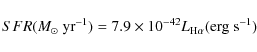\begin{displaymath}SFR(M_{\odot}~{\rm yr}^{-1})= 7.9 \times 10^{-42} L_{\rm {H}\alpha} ({\rm erg~s}^{-1})
\end{displaymath}