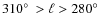 $310\hbox{$^\circ$ }> \ell > 280\hbox{$^\circ$ }$