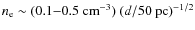 $n_{\rm e} \sim (0.1 {-} 0.5~{\rm cm}^{-3}) ~ (d / 50~{\rm pc})^{-1/2}$