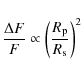 \begin{displaymath}\frac{\Delta F}{F} \propto \left(\frac{R_{\rm p}}{R_{\rm s}}\right)^2
\end{displaymath}