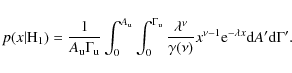 \begin{displaymath}p(x \vert {\rm H}_1)=\frac{1}{A_{\rm u} \Gamma_{\rm u}} \int_...
...u)} {x}^{\nu-1}{\rm e}^{-\lambda {x}} {\rm d}A'{\rm d}\Gamma'.
\end{displaymath}