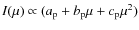 $I(\mu) \propto (a_{\rm p} + b_{\rm p}\mu + c_{\rm p}\mu^{2})$