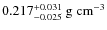 $0.217^{+0.031}_{-0.025}~\rm g~cm^{-3}$