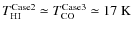 $T_{\rm HI}^{\rm Case2} \simeq T_{\rm CO}^{\rm Case3}
\simeq 17~\rm K$