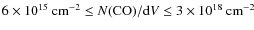 $6 \times 10^{15} ~{\rm cm^{-2}} \leq N({\rm CO})/{\rm d}V \leq 3
\times 10^{18} ~{\rm cm^{-2}}$