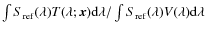 $\int S_{\rm ref}(\lambda) T(\lambda;{\vec x}){\rm d}\lambda / \int S_{\rm ref}(\lambda) V(\lambda) {\rm d}\lambda$