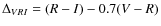 $\Delta_{VRI} = (R-I) - 0.7 (V-R)$