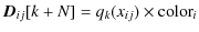$\displaystyle {\vec D}_{ij}[k+N] = q_k(x_{ij}) \times {\rm color}_{i}$