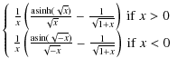 $\displaystyle \left\{ \begin{array}{c}
\frac{1}{x} \left( \frac{{\rm asinh} (\s...
...})}{\sqrt{-x}} -\frac{1}{\sqrt{1+x}} \right) {~\rm if~} x<0
\end{array} \right.$