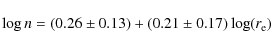 \begin{displaymath}\log n=(0.26 \pm 0.13) + (0.21 \pm 0.17 )\log(r_{\rm e})
\end{displaymath}