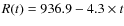 $R(t)=936.9 - 4.3\times t$