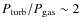 $P_{\rm {turb}}/P_{\rm {gas}}\sim2$