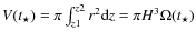 $V(t_{\star})= \pi \int_{z1}^{z2} r^{2}{\rm d}z = \pi {H^{3}}
\Omega(t_{\star})$