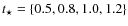 $t_{\star}=\{0.5,0.8, 1.0,1.2\}$