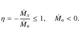 \begin{displaymath}\eta=-\frac{\dot M_x}{\dot M_{\rm o}}\le 1, \quad \dot M_{\rm o}<0.
\end{displaymath}