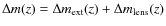 $\Delta m(z) = \Delta m_{\rm ext}(z) + \Delta m_{\rm lens}(z)$