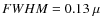 $FWHM = 0.13~\mu$