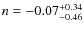 $n=-0.07^{+\rm0.34}_{-0.46}$