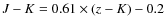 $J - K = 0.61 \times (z - K) - 0.2$