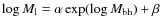 $\log M_{\rm l}= \alpha \exp (\log M_{\rm bh} )+ \beta$