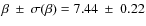 $\beta~\pm~\sigma(\beta)=7.44~\pm~0.22$