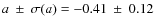 $a~\pm~\sigma(a)=-0.41~\pm~0.12$
