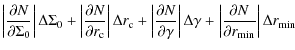 $\displaystyle \left\vert\frac{\partial{N}}{\partial{\Sigma_0}}\right\vert\Delta...
...mma
+\left\vert\frac{\partial{N}}{\partial{r_{\min}}}\right\vert\Delta r_{\min}$