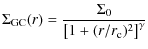$\displaystyle \Sigma_{\rm GC} (r)= \frac{\Sigma_0}{\left[1+(r/r_{\rm c})^2 \right]^\gamma}$