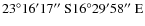 $23^{\circ} 16'17''~\mbox{S}16^{\circ} 29'58''~\mbox{E}$